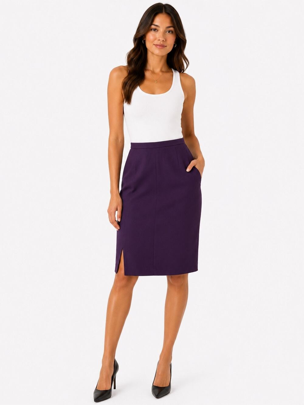Vintage ‘90s Classiques Entier Petites 100% Wool Purple Knee Length Pencil Skirt